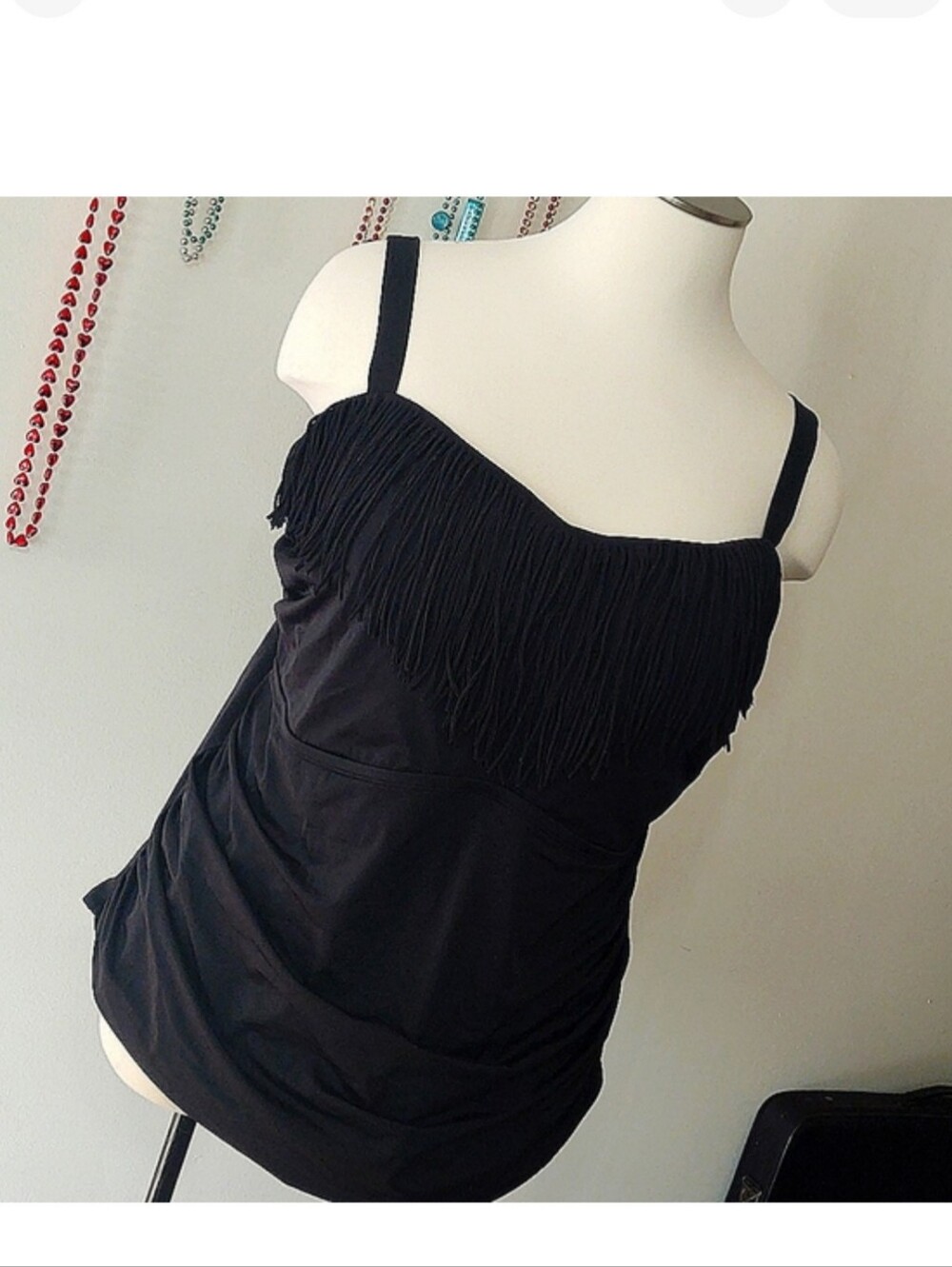 Swimsuits For All Fringe Ruched Tankini Top Sz. 32